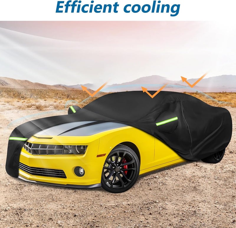 BIGACOVER for Camaro Full Car Cover 2010-2025 All Weather, Outdoor Car Covers with Zipper and Soft Cotton Lining, Windproof Heavy Duty Waterproof Protection Fit for 2010-2025 Chevy Camaro (Up to 190''L) - Image 4